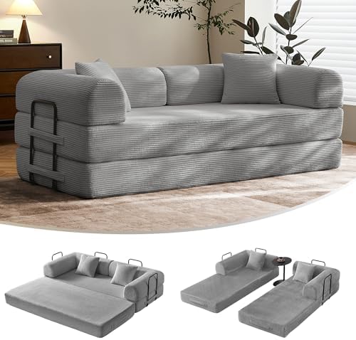 79 Floor Sofa Bed  5 in 1 Convertible Sleeper Sofa with Removable Armrests  Corduroy Fabric Sofa Couch  No Assembly Required for Living Room  Dorm  Studio  Dark Gray 