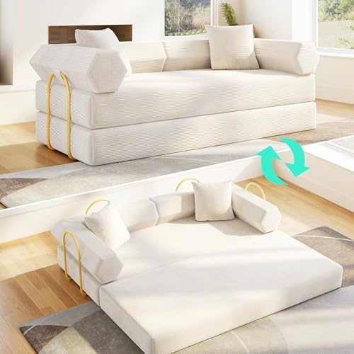 79 Floor Sofa Bed  5 in 1 Convertible Sleeper Sofa with Removable Armrests  Corduroy Fabric Sofa Couch  No Assembly Required for Living Room  Dorm  Studio  Dark Gray 