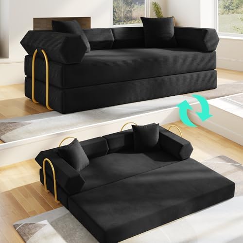 79 Floor Sofa Bed  5 in 1 Convertible Sleeper Sofa with Removable Armrests  Corduroy Fabric Sofa Couch  No Assembly Required for Living Room  Dorm  Studio  Dark Gray 