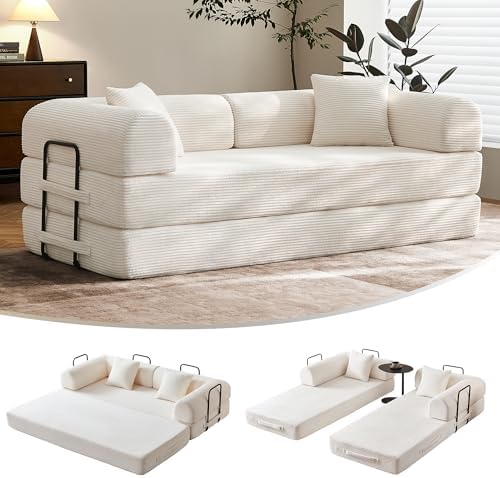 79 Floor Sofa Bed  5 in 1 Convertible Sleeper Sofa with Removable Armrests  Corduroy Fabric Sofa Couch  No Assembly Required for Living Room  Dorm  Studio  Dark Gray 