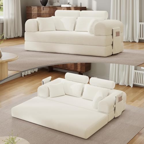 79 Floor Sofa Bed  5 in 1 Convertible Sleeper Sofa with Removable Armrests  Corduroy Fabric Sofa Couch  No Assembly Required for Living Room  Dorm  Studio  Dark Gray 