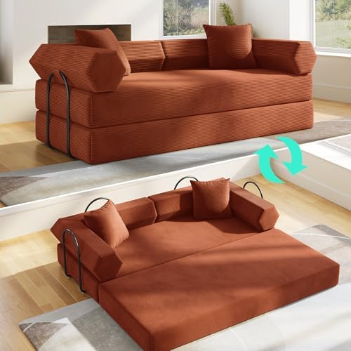 79 Floor Sofa Bed  5 in 1 Convertible Sleeper Sofa with Removable Armrests  Corduroy Fabric Sofa Couch  No Assembly Required for Living Room  Dorm  Studio  Dark Gray 