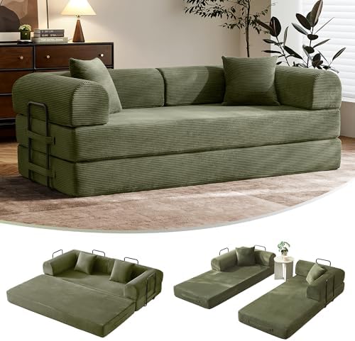 79 Floor Sofa Bed  5 in 1 Convertible Sleeper Sofa with Removable Armrests  Corduroy Fabric Sofa Couch  No Assembly Required for Living Room  Dorm  Studio  Dark Gray 