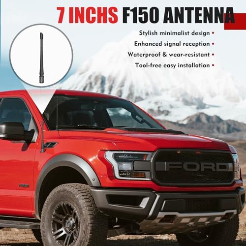 7 Inches Short Antenna for Ford F150 2009 2025 & Bronco 2021 2025  Rubber Replacement Antenna  F150 Accessories  Internal Copper Coil for Enhanced AM/FM Reception & Car Wash Proof  Easy Installation