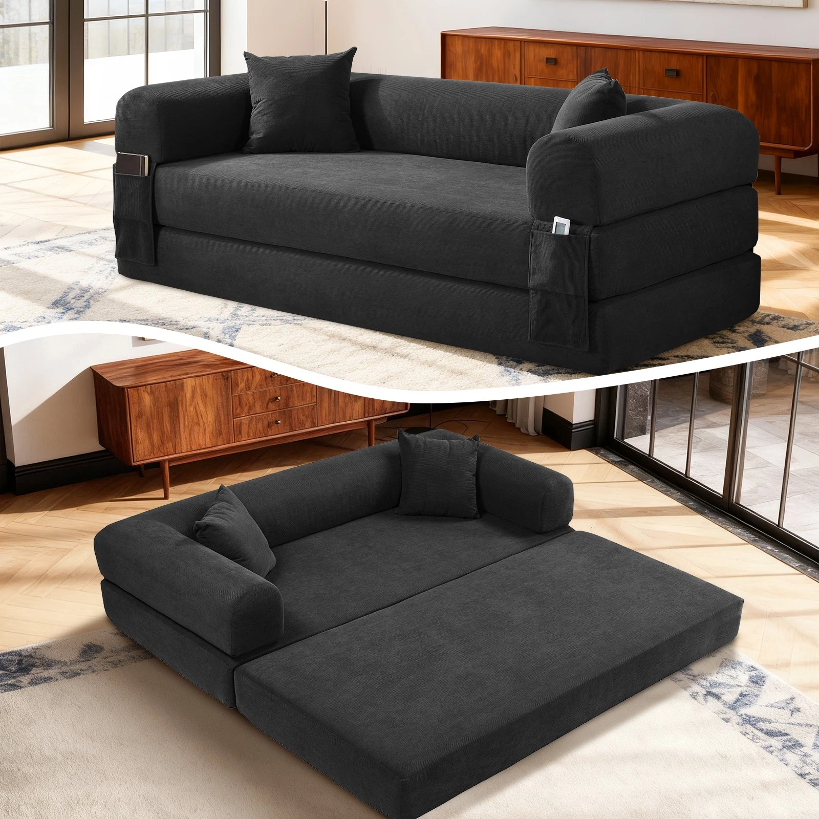 80" Queen Convertible Sofa Bed  No Assembly Modern Boneless Couch Sofa in Box