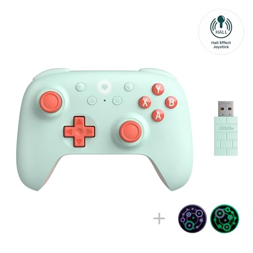 8Bitdo Ultimate 2C Hall Effect Joysticks and Hall Triggers Wireless Controller for Windows PC and Android  with Remappable L4/R4 Bumpers  Turbo function & Rumble vibration  Peach