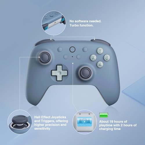 8Bitdo Ultimate 2C Wireless Controller for Windows PC and Android  with 1000Hz Polling Rate  Hall Effect Joysticks and Hall Triggers  and Remappable L4/R4 Bumpers  Dark Blue 