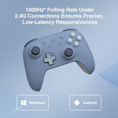 8Bitdo Ultimate 2C Wireless Controller for Windows PC and Android  with 1000Hz Polling Rate  Hall Effect Joysticks and Hall Triggers  and Remappable L4/R4 Bumpers  Dark Blue 