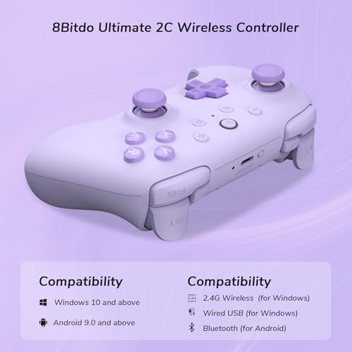 8Bitdo Ultimate 2C Wireless Controller for Windows PC and Android  with 1000Hz Polling Rate  Hall Effect Joysticks and Hall Triggers  and Remappable L4/R4 Bumpers  Dark Blue 