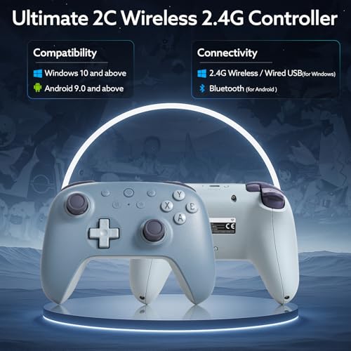 8Bitdo Ultimate 2C Wireless Controller for Windows PC and Android  with 1000 Hz Polling Rate  Hall Effect Joysticks and Triggers  and Remappable L4/R4 Bumpers  Special Edition Blueberry 