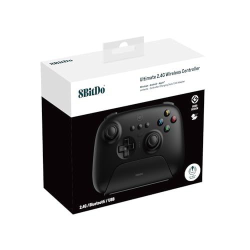 8Bitdo Ultimate 2 4G Wireless Controller  Hall Effect Joystick Update  Gaming Controller with Charging Dock for PC  Android  Steam Deck & Apple  Black