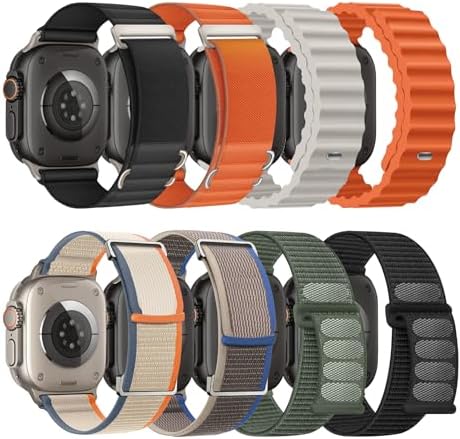 8 Pack Compatible with Apple Watch Ultra 3/2 Band 49mm 46mm 45mm 44mm 42mm Men Women Breathable Trail Loop Alpine Loop Ocean  Nylon Sport Loop for iWatch Ultra 3/2/1 Series 11/10/9/8/7/6/5/4/3/SE3 2 1