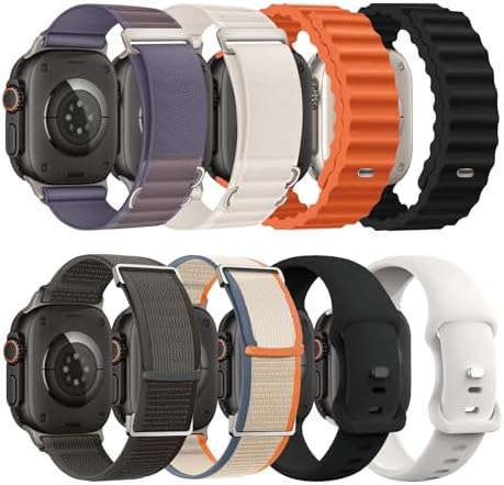 8 Pack Compatible with Apple Watch Ultra 3/2 Band 49mm 46mm 45mm 44mm 42mm Men Women Breathable Trail Loop Alpine Loop Ocean  Nylon Sport Loop for iWatch Ultra 3/2/1 Series 11/10/9/8/7/6/5/4/3/SE3 2 1