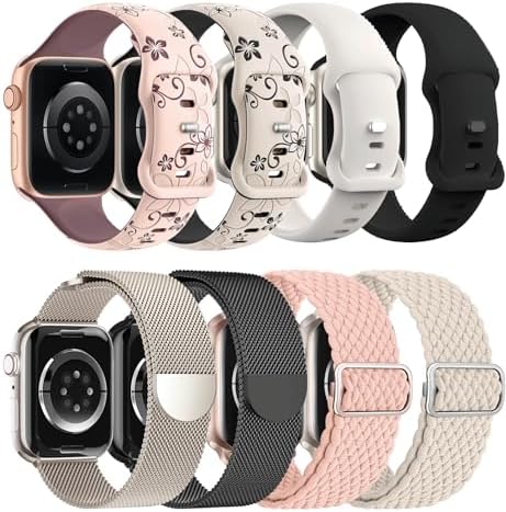 8 Pack Compatible with Apple Watch Ultra 3/2 Band 49mm 46mm 45mm 44mm 42mm Men Women Breathable Trail Loop Alpine Loop Ocean  Nylon Sport Loop for iWatch Ultra 3/2/1 Series 11/10/9/8/7/6/5/4/3/SE3 2 1