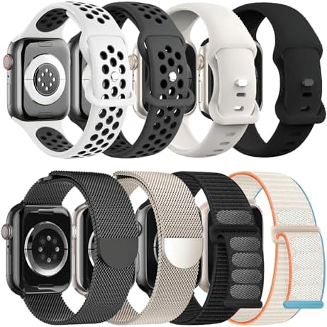 8 Pack Compatible with Apple Watch Ultra 3/2 Band 49mm 46mm 45mm 44mm 42mm Men Women Breathable Trail Loop Alpine Loop Ocean  Nylon Sport Loop for iWatch Ultra 3/2/1 Series 11/10/9/8/7/6/5/4/3/SE3 2 1