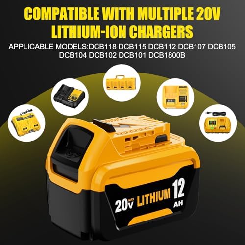 8 Packs 12000mAh DCB206 Replacement for Dewalt 20V Battery Lithium ion Compatible with Dewalt 20V Max Battery DCB203 DCB207 DCB208 DCB200 DCD DCF DCG Series Cordless Power Tools