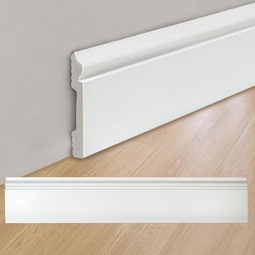 8 Pcs Wall Baseboard Molding Trim 47 2 x 3 15 in  High Impact Polystyrene Waterproof Skirting Board for Home Decor  Installed with Glue Not Include 8PC