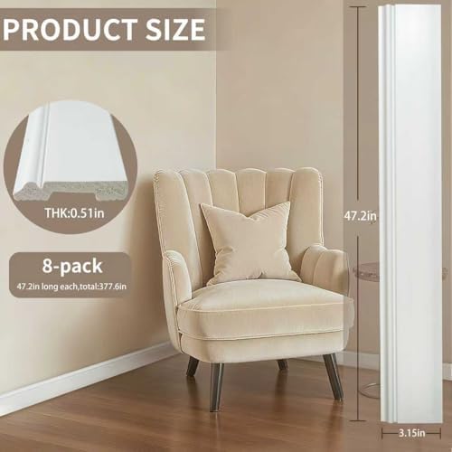 8 Pcs Wall Baseboard Molding Trim 47 2 x 3 15 in  High Impact Polystyrene Waterproof Skirting Board for Home Decor  Installed with Glue Not Include 8PC