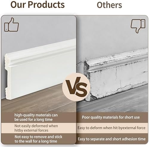 8 Pcs Wall Baseboard Molding Trim 47 2 x 3 15 in  High Impact Polystyrene Waterproof Skirting Board for Home Decor  Installed with Glue Not Include 8PC