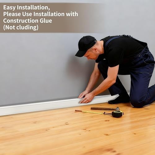 8 Pcs Wall Baseboard Molding Trim 47 2 x 3 15 in  High Impact Polystyrene Waterproof Skirting Board for Home Decor  Installed with Glue Not Include 8PC