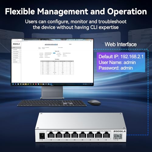 Switch gestionado por Web de 8 puertos de 2,5 Gb con 10G SFP+, refrigeración de aleación de aluminio y montaje magnético - LACP/QoS/VLAN/IGMP Conmutador multiGigabit gestionado para Homelab