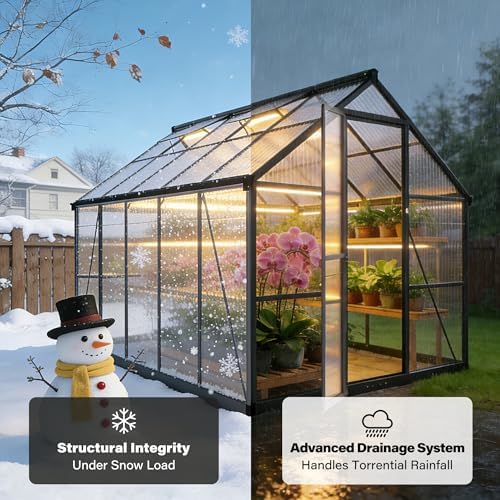 8x10 FT Durable & Easy Assembly Aluminum Greenhouse Outdoor Polycarbonate Greenhouse with Roof Vent  Walk in Greenhouse for Garden  Backyard Black