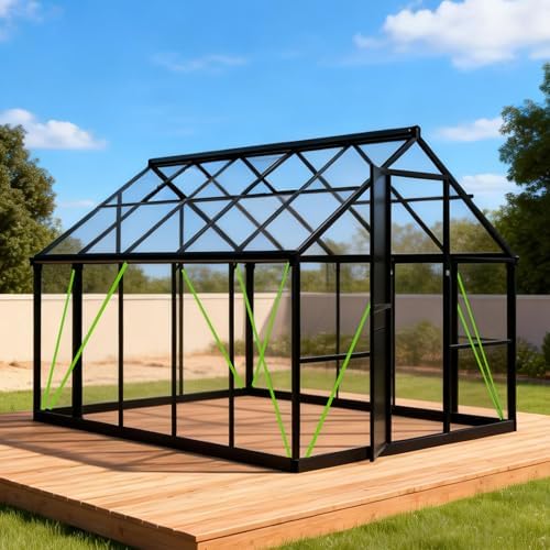 8x10 FT Durable & Easy Assembly Aluminum Greenhouse Outdoor Polycarbonate Greenhouse with Roof Vent  Walk in Greenhouse for Garden  Backyard Black