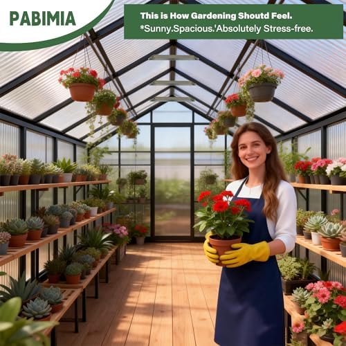 8x14 FT Durable & Easy Assembly Aluminum Greenhouse Outdoor Polycarbonate Greenhouse with Roof Vent  Walk in Greenhouse for Garden  Backyard Black