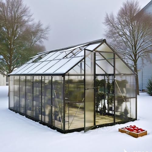 8x14 FT Greenhouse  Polycarbonate Green House with Quick Setup Structure and Roof Vent  Aluminum Large Walk in Greenhouse for Outside Garden Backyard  Black