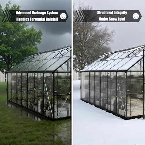 8x14 FT Greenhouse  Polycarbonate Green House with Quick Setup Structure and Roof Vent  Aluminum Large Walk in Greenhouse for Outside Garden Backyard  Black