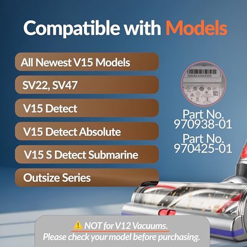 95 Mins V11/V15 Battery Replacement   High Capacity  Fast Charging  Strong Suction   Built for Dyson V11/V15 Click in battery vaccums/ Detect Submarine/Outsize/Extra/Absolute Series   SV15 SV22  SV47