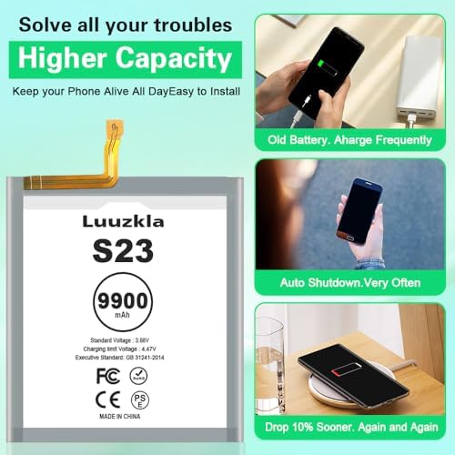 9900mAh Battery Compatible with Galaxy S23  New Upgrade   Super Capacity Replacement Battery Compatible with Galaxy S23 SM S911B SM S911U SM S911U1 SM S911N EB BS912ABY with Ful Kits