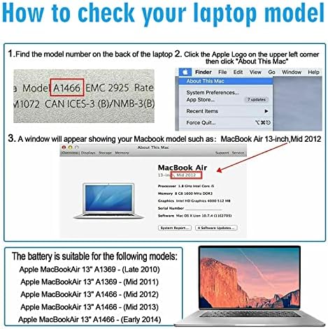 A1405 Laptop Battery for MacBook Air 13 inch A1466  Mid 2012 Mid 2013 Early 2014  Early 2015 2017  A1369  Late 2010  Mid 2011 Version  fits A1496 A1377  EMC  2925  2469  2559  2392  2632  3178