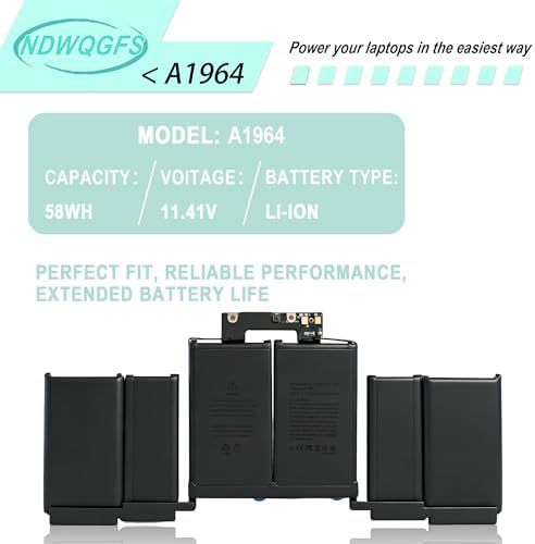 Reemplazo de batería A1964 A1819 para MacBook Pro de 13 pulgadas (mediados de 2018, 2019) A2251 (2020) 58.2Wh 11.41V Li-Polymer compatible con EMC 3214 3358 3348 MR9Q2LL/A MWP42LL/A