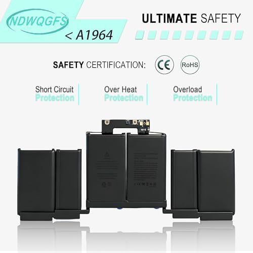 Reemplazo de batería A1964 A1819 para MacBook Pro de 13 pulgadas (mediados de 2018, 2019) A2251 (2020) 58.2Wh 11.41V Li-Polymer compatible con EMC 3214 3358 3348 MR9Q2LL/A MWP42LL/A