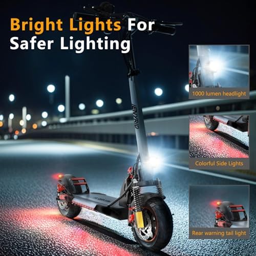 A1 Electric Scooter Adults  1000W Peak Motor  Up to 25 Miles Range / 28Mph  10 Offroad Pneumatic Tire  Dual Suspension Electric Scooter  360   Light Systems  Portable Folding Commuting