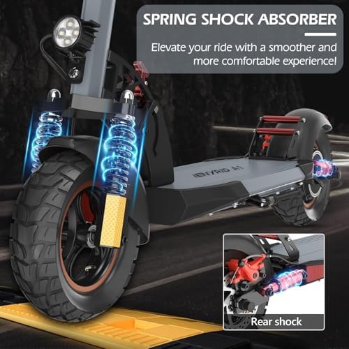 A1 Electric Scooter Adults  1000W Peak Motor  Up to 25 Miles Range / 28Mph  10 Offroad Pneumatic Tire  Dual Suspension Electric Scooter  360   Light Systems  Portable Folding Commuting
