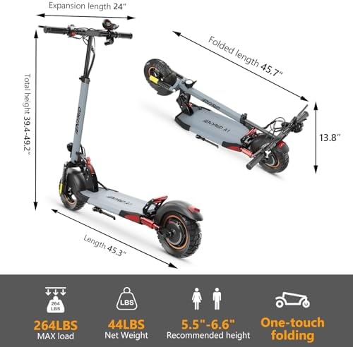 A1 Electric Scooter Adults  1000W Peak Motor  Up to 25 Miles Range / 28Mph  10 Offroad Pneumatic Tire  Dual Suspension Electric Scooter  360   Light Systems  Portable Folding Commuting