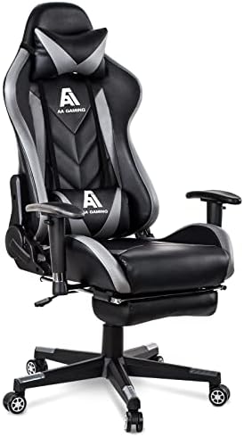 AA Products Gaming Chair High Back Ergonomic Computer Racing Chair Adjustable Office Chair with Footrest  Lumbar Support Swivel Chair   Grey