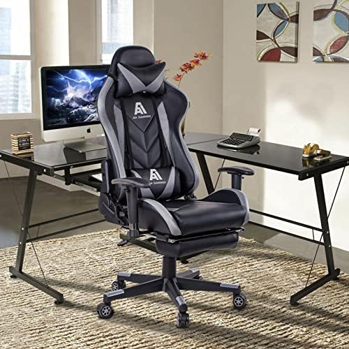 AA Products Gaming Chair High Back Ergonomic Computer Racing Chair Adjustable Office Chair with Footrest  Lumbar Support Swivel Chair   Grey