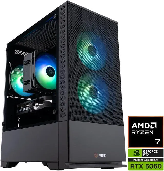 ABS Cyclone Ruby Gaming PC   Windows 11   AMD Ryzen 7 9700X   GeForce RTX 5060   32GB DDR5 6000   1TB M 2 NVMe SSD   CR9700X50602