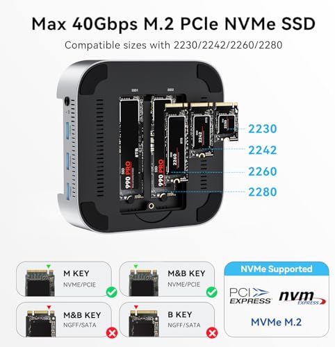 ACASIS 40Gbps Mac mini M4 Dock & Stand with Dual Bay NVMe SSD Enclosure  Aluminum DP Hub for Mac mini M4 and M4 Pro 2024  4K60Hz DP  3X10G USB A  PD 30W  SD/TF 4 0  Support Dual SSD B M M Key
