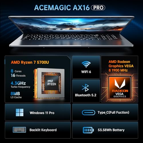 ACEMAGIC 2025 Gaming Laptop  16 1inch Laptop Computer with AMD Ryzen 7 5000 Series 8C/16T  Up to 4 3GHz   16GB RAM 512GB NVMe SSD Windows 11 Laptop  Radeon RX Vega 8 Graphics WiFi 6  Backlit KB