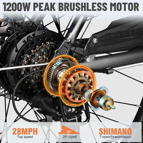 ACTBEST Core Electric Bike for Adults   Peak 1200W Brushless Motor Mountain Ebike 500Wh Removable Built in Battery Up to 55 Miles  27 5X2 1 Tire Step Over Bicycle  Commute E Bikes with 7 Speed