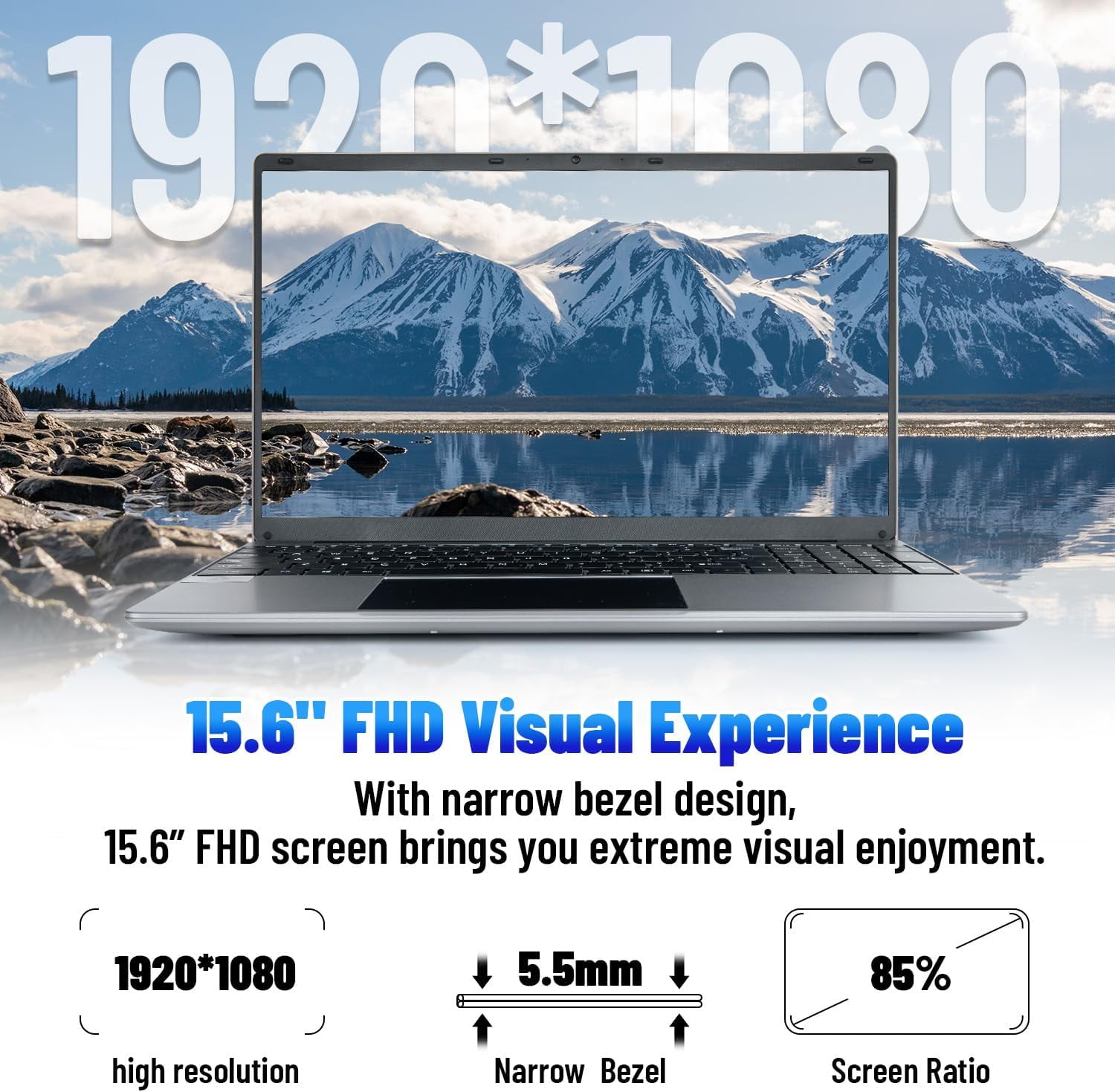 AEEZO 15 6 inch Laptop  16GB RAM 512GB ROM  Intel Celeron Quad Core  N5095 1080P FHD  38000mWh Battery  Windows 11 Laptop Computers Support WiFi  Bluetooth  Type C  TF Card