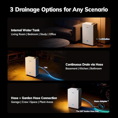 AEOCKY 4500 Sq Ft Energy Star Most Efficient 2025 Dehumidifier  Max 80 Pint/Day Smart Compressor Dehumidifier with Drain Hose  Intelligent Humidistat for Basement Bedroom Home Bathroom