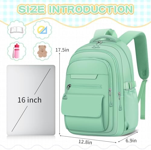 AFGWK Cute Backpack for School Teen Girls Green Bookbag Aesthetic Womens Travel Book Bags for School Kids Student Back Packs