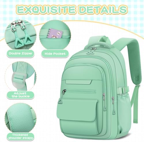 AFGWK Cute Backpack for School Teen Girls Green Bookbag Aesthetic Womens Travel Book Bags for School Kids Student Back Packs