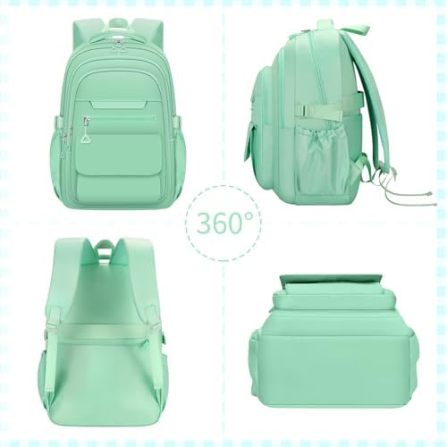 AFGWK Cute Backpack for School Teen Girls Green Bookbag Aesthetic Womens Travel Book Bags for School Kids Student Back Packs