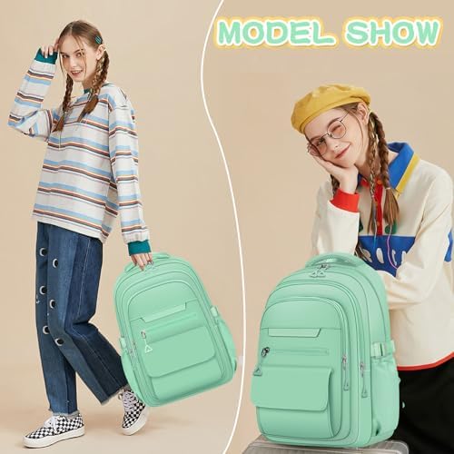 AFGWK Cute Backpack for School Teen Girls Green Bookbag Aesthetic Womens Travel Book Bags for School Kids Student Back Packs